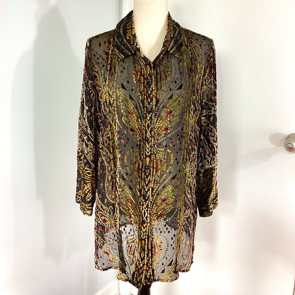 Bob Mackie Tops - VINTAGE BOB MACKIE WEARABLE ART SZ MEDIUM BLOUSE TUNIC BURNOUT VELVET BUTTERFLY